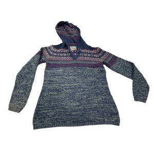 Natural Reflections Womens Small Knit Hoodie Sweater Multicolored Argyle/Diamond